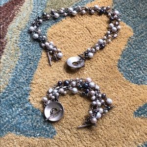 Pearl and silver necklace and bracelet